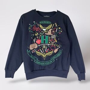 Harry Potter Hogwarts Crest Navy Light Up Graphic Sweatshirt XS Freeze Christmas